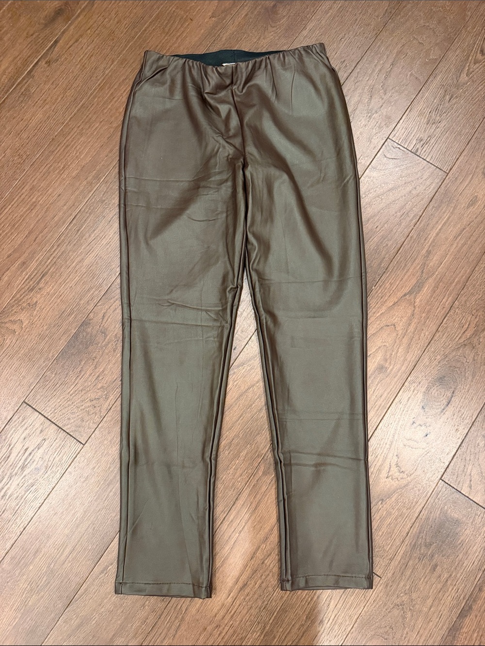 Hem & Thread Brown Faux Leather Pull-On Leggings Pants Size Medium - C54-125